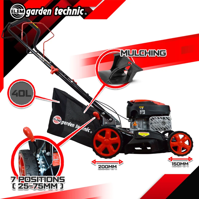 Tondeuse thermique tractée 144 CC – 40 cm, mulching, éjection latérale, 800 m²