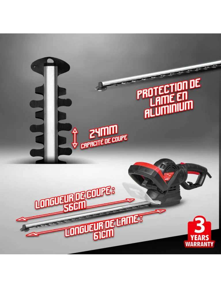 Taille-haie électrique 710W - lame 61cm - poignée arrière rotative