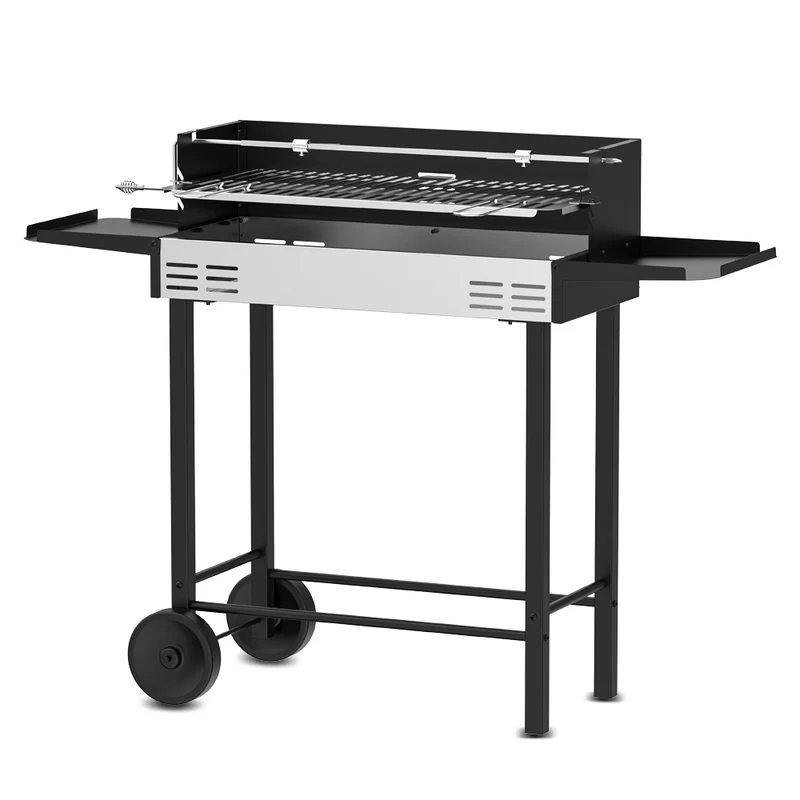 Barbecue au charbon avec broche 68 x 33 cm – Grillades 6 personnes, mobile, structure renforcée