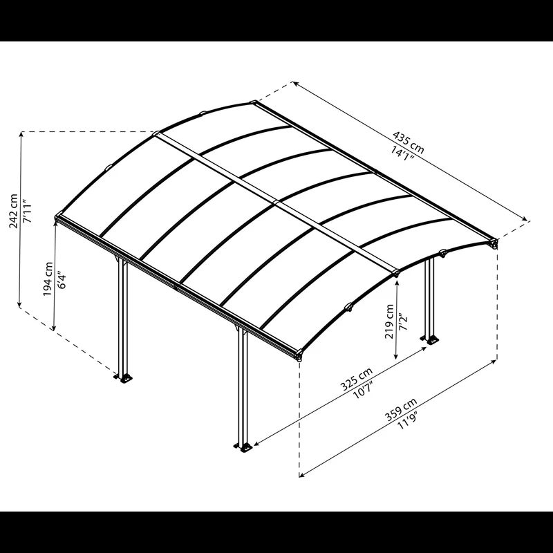 Tonnelle Tucson 359 x 435 cm – Gris anthracite, polycarbonate 6 mm, aluminium