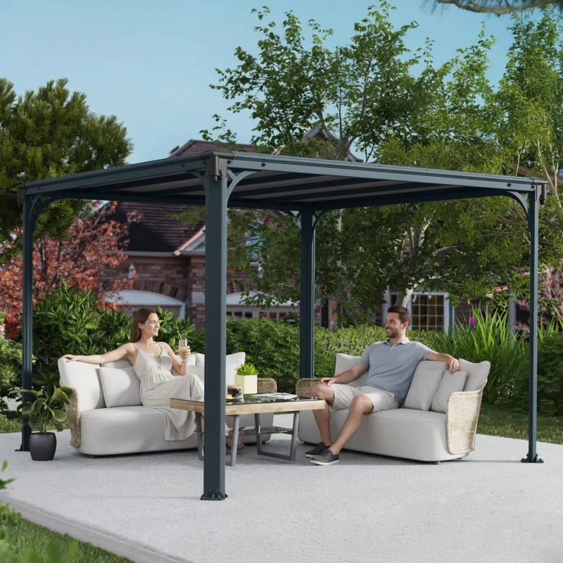 Tonnelle Milano 309 x 309 cm – Gris anthracite, polycarbonate 6 mm, aluminium