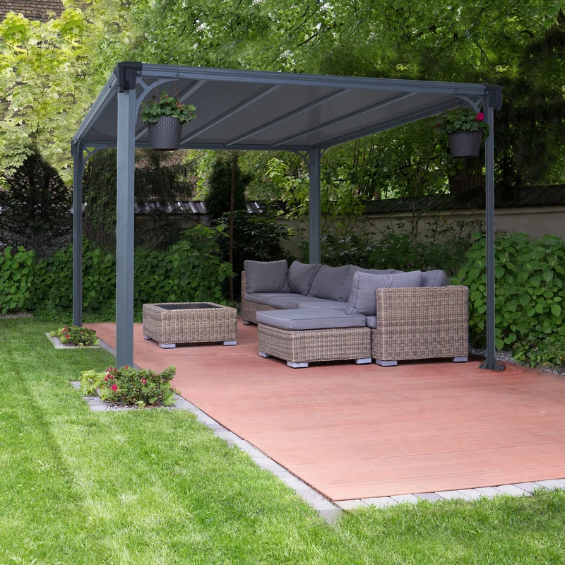 Tonnelle Milano 309 x 309 cm – Gris anthracite, polycarbonate 6 mm, aluminium