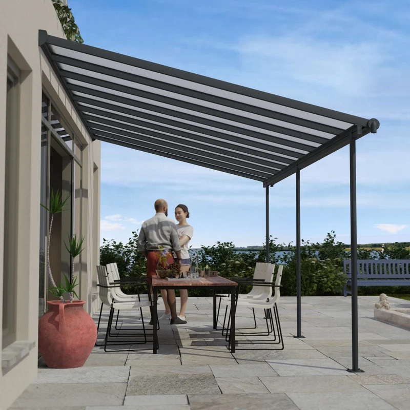Pergola Sierra 299 x 555 cm gris anthracite – Polycarbonate anti-UV, aluminium robuste