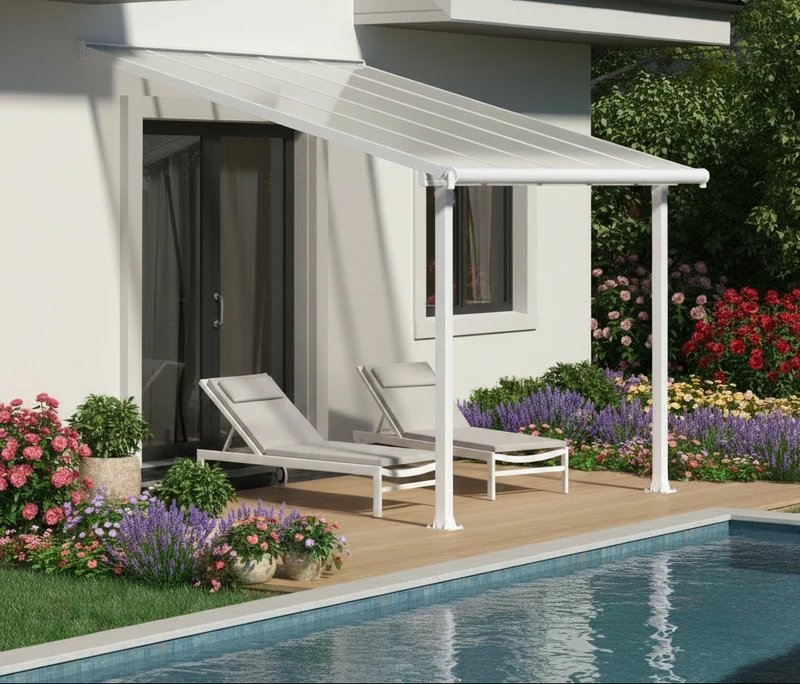 Pergola Olympia 300 x 307 cm – Blanc, polycarbonate 16 mm, aluminium robuste