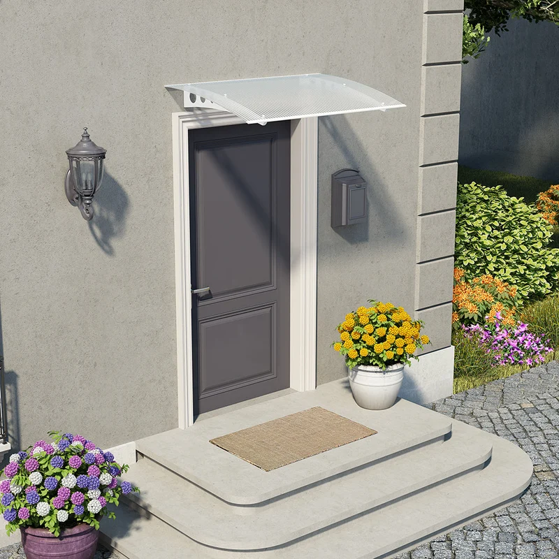 Auvent de porte Lyra 90,5 x 135 cm – Blanc, polycarbonate double paroi 6 mm, aluminium & acier
