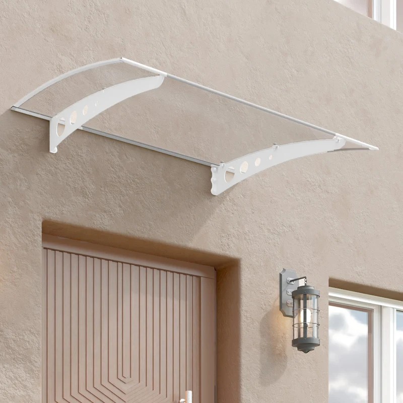 Auvent de porte Lyra 90,5 x 135 cm – Blanc, polycarbonate double paroi 6 mm, aluminium & acier