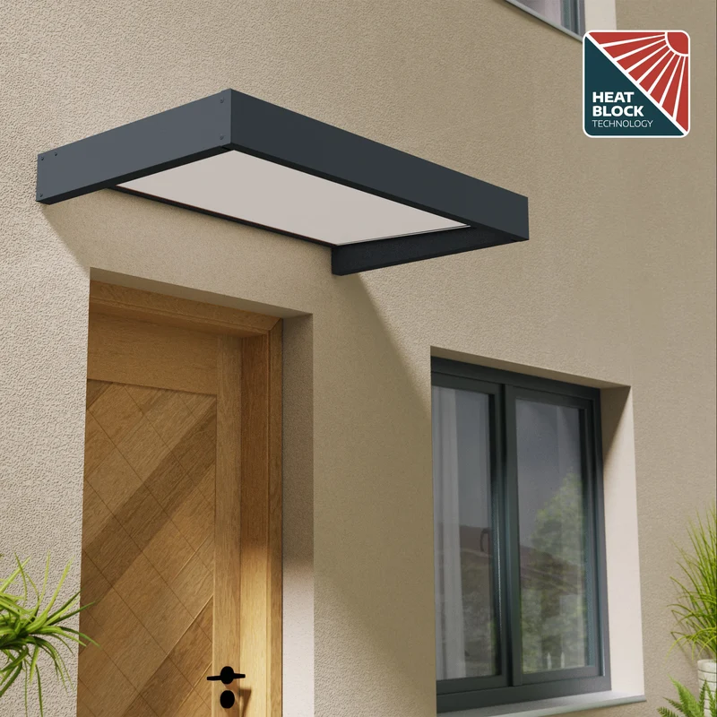 Auvent de porte Sophia 95 x 160 cm gris anthracite – polycarbonate 4 mm, aluminium, anti UV