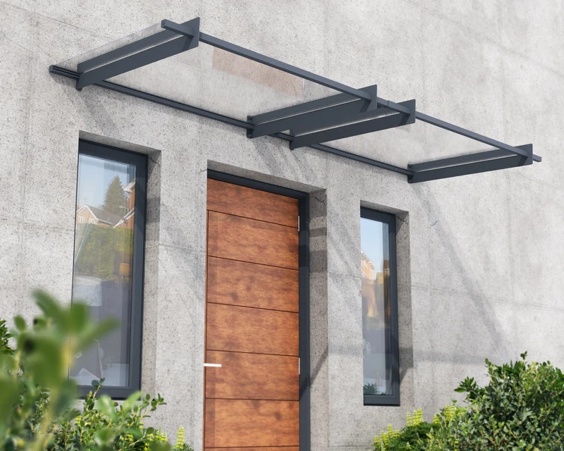 Auvent de porte et porche Nancy 94 x 301 cm – polycarbonate, acier galvanisé, anti UV, gris clair