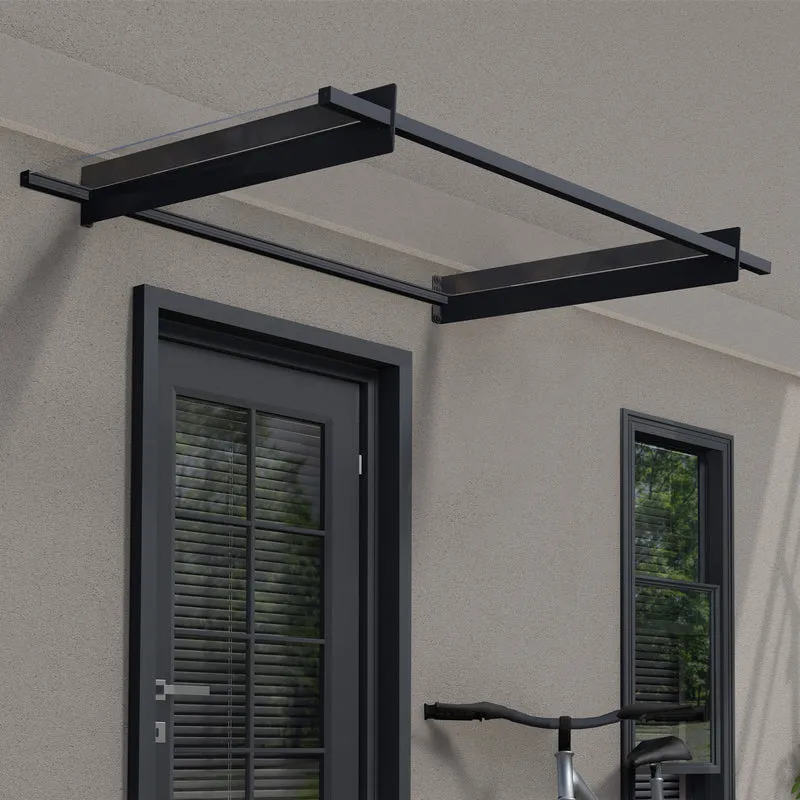 Auvent de porte Nancy 150,5 x 94 cm – polycarbonate 4 mm, aluminium, anti UV, gris clair