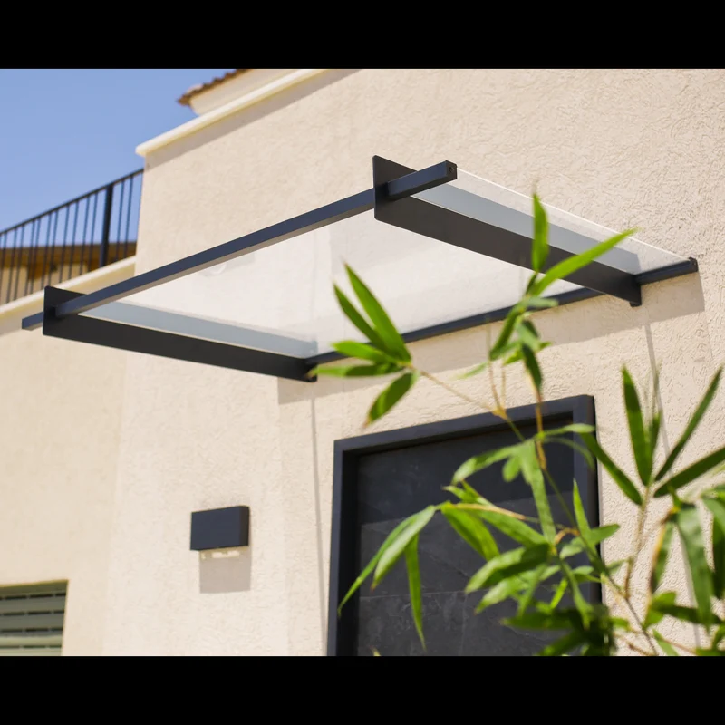 Auvent de porte Nancy 150,5 x 94 cm – polycarbonate 4 mm, aluminium, anti UV, gris clair