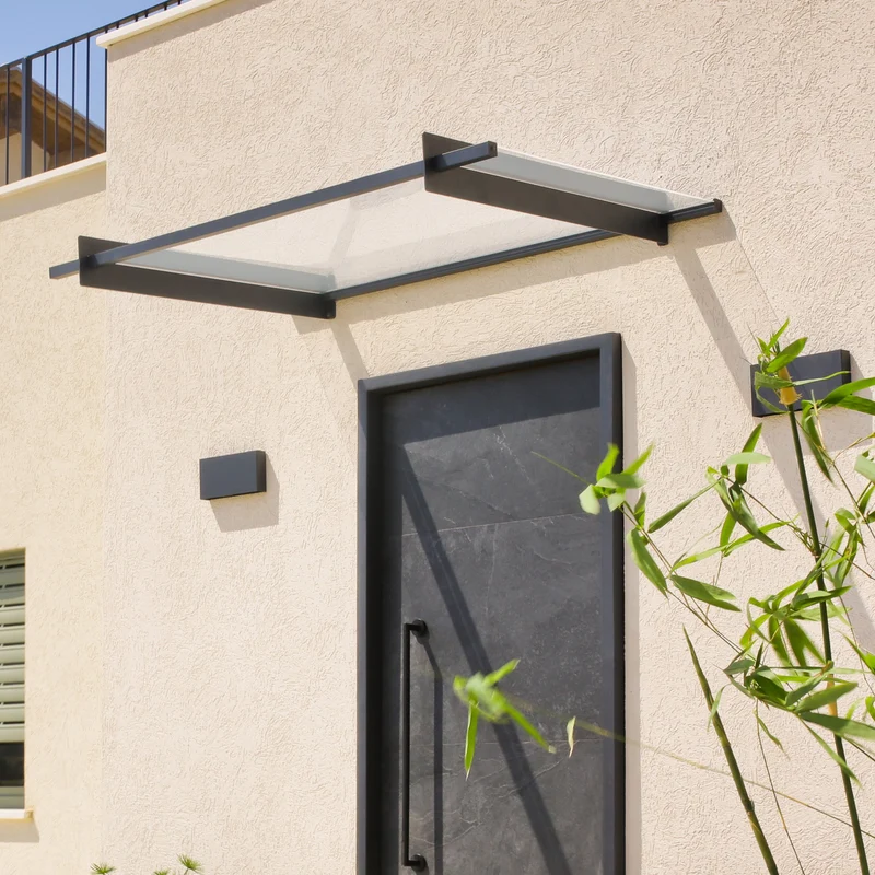Auvent de porte Nancy 150,5 x 94 cm – polycarbonate 4 mm, aluminium, anti UV, gris clair
