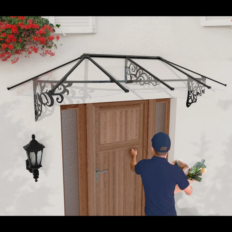 Auvent de porte Lily noir – polycarbonate 4 mm, aluminium, anti UV, sans entretien