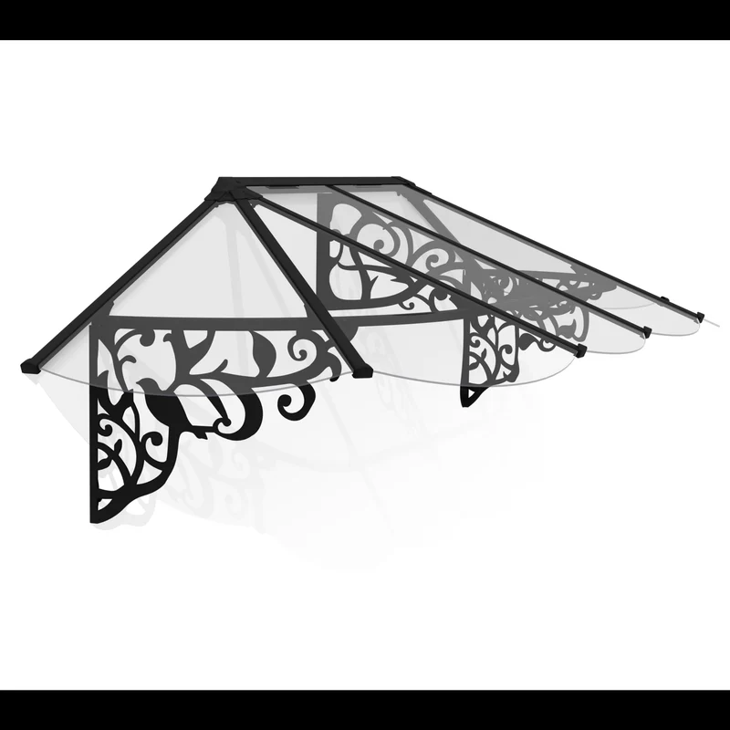 Auvent de porte Lily noir – polycarbonate 4 mm, aluminium, anti UV, sans entretien