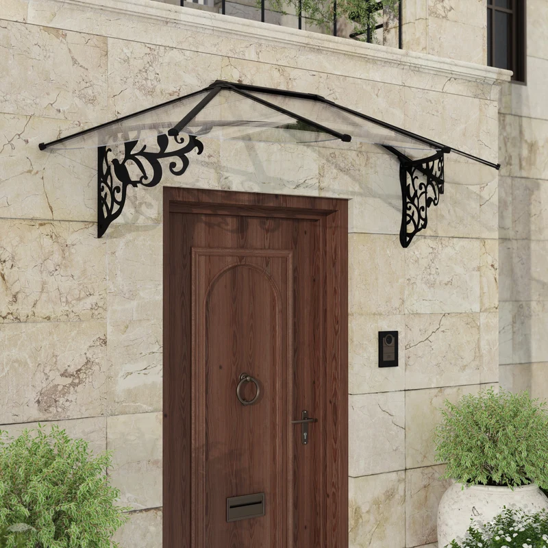 Auvent de porte Lily noir panneaux transparents – polycarbonate 4 mm, aluminium, anti UV
