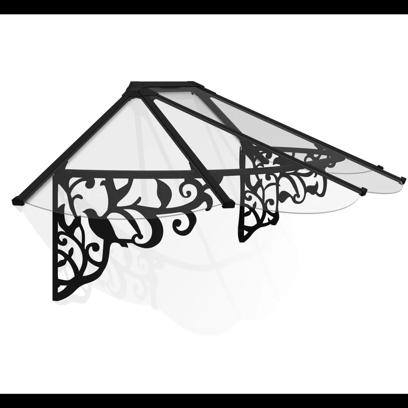 Auvent de porte Lily noir panneaux transparents – polycarbonate 4 mm, aluminium, anti UV
