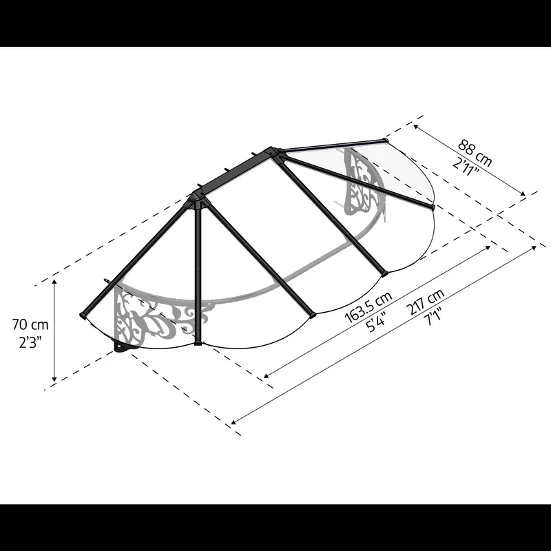 Auvent de porte Lily noir panneaux transparents – polycarbonate 4 mm, aluminium, anti UV