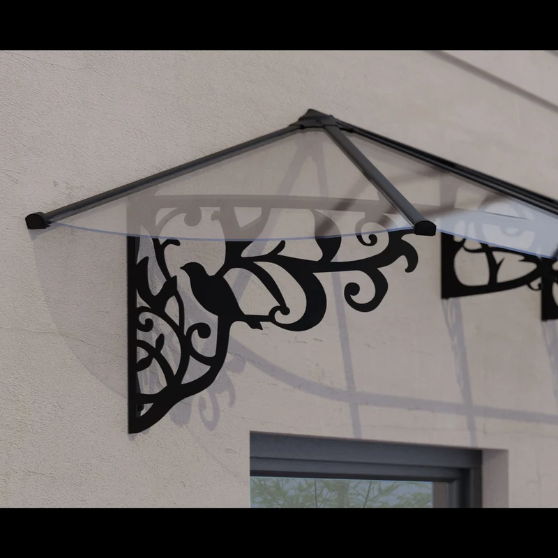 Auvent de porte Lily noir panneaux transparents – polycarbonate 4 mm, aluminium, anti UV
