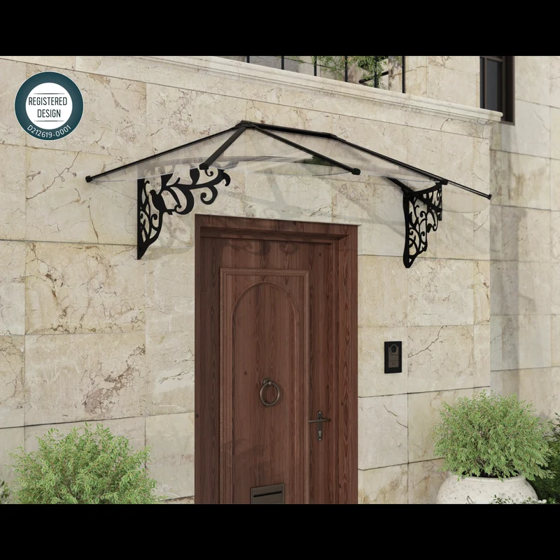 Auvent de porte Lily noir panneaux transparents – polycarbonate 4 mm, aluminium, anti UV