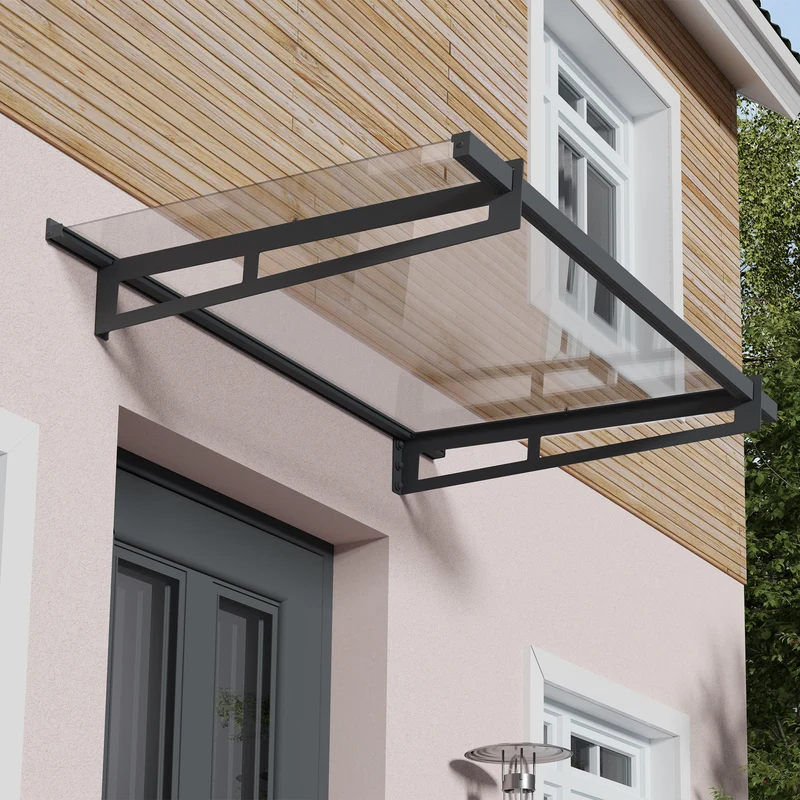 Auvent de porte Bremen 150 x 93 cm – polycarbonate 4 mm, aluminium, anti UV, gris anthracite