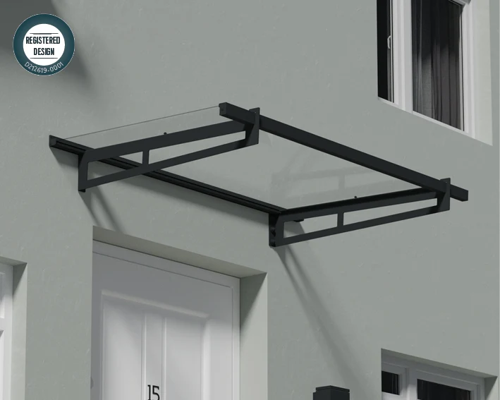 Auvent de porte Bremen 150 x 93 cm – polycarbonate 4 mm, aluminium, anti UV, gris anthracite