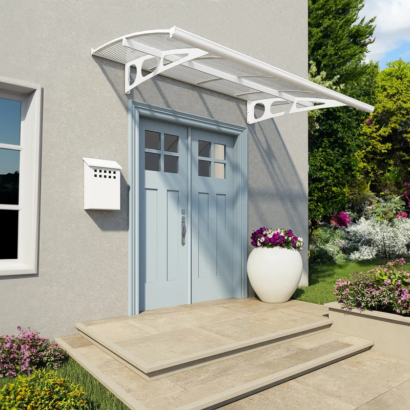 Auvent de porte Bordeaux 150,5 x 91,5 cm – polycarbonate translucide, acier blanc, anti UV, sans entretien