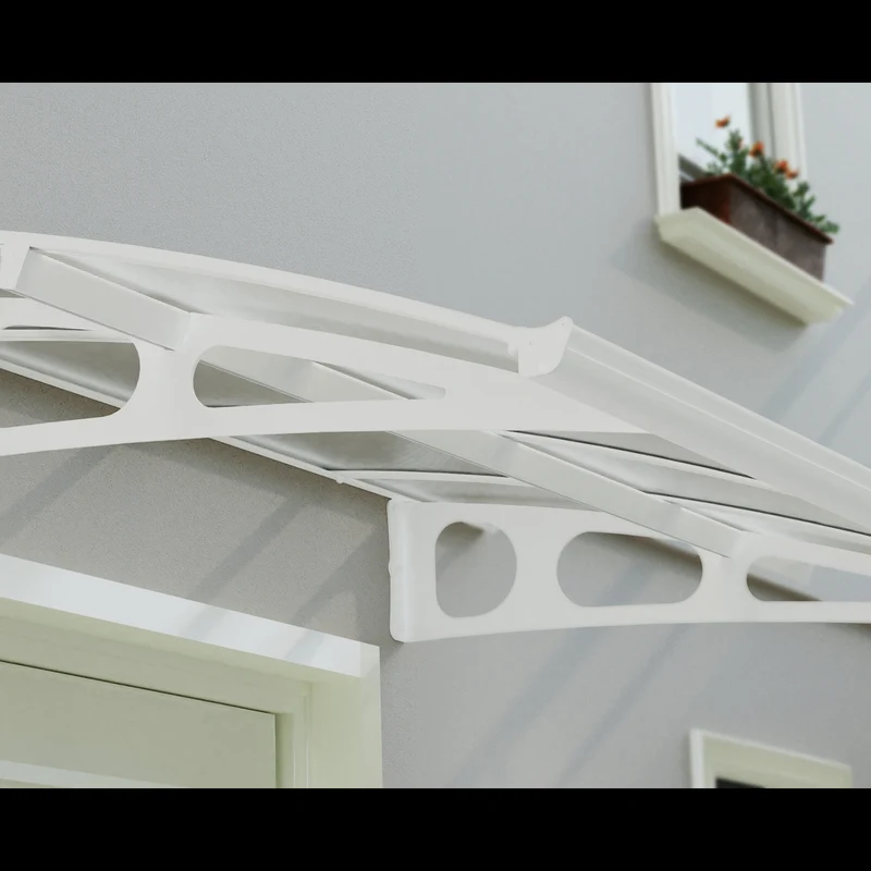 Auvent de porte Bordeaux 150,5 x 91,5 cm – polycarbonate translucide, acier blanc, anti UV, sans entretien