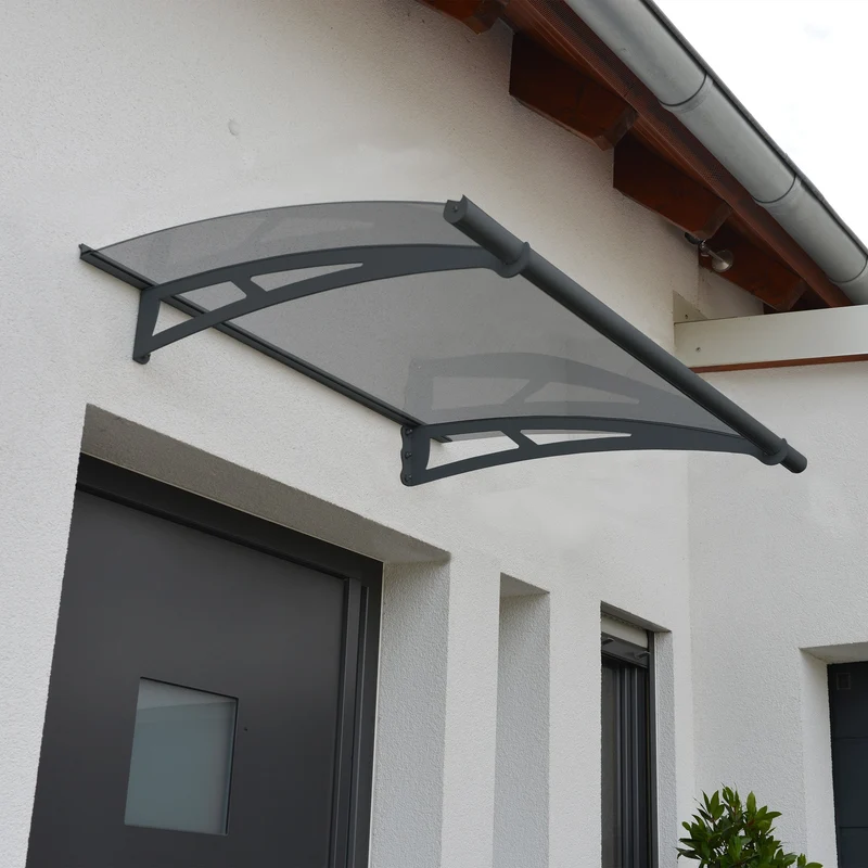 Auvent de porte Aquila 150,5 x 91,5 cm – polycarbonate, aluminium, anti UV, gris anthracite
