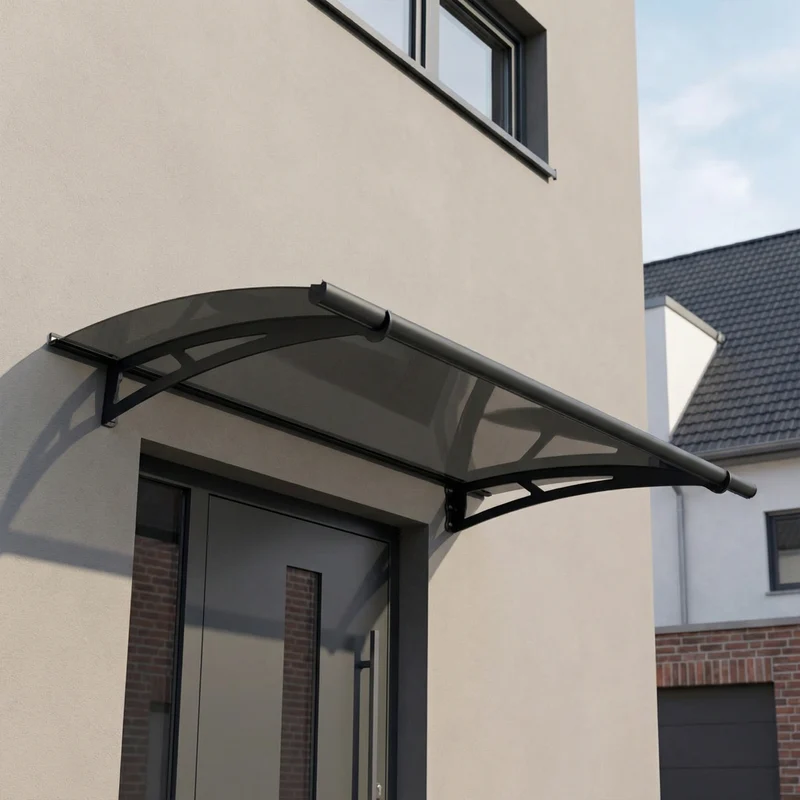 Auvent de porte Aquila 150,5 x 91,5 cm – polycarbonate, aluminium, anti UV, gris anthracite