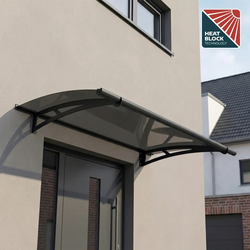 Auvent de porte Aquila 150,5 x 91,5 cm – polycarbonate, aluminium, anti UV, gris anthracite