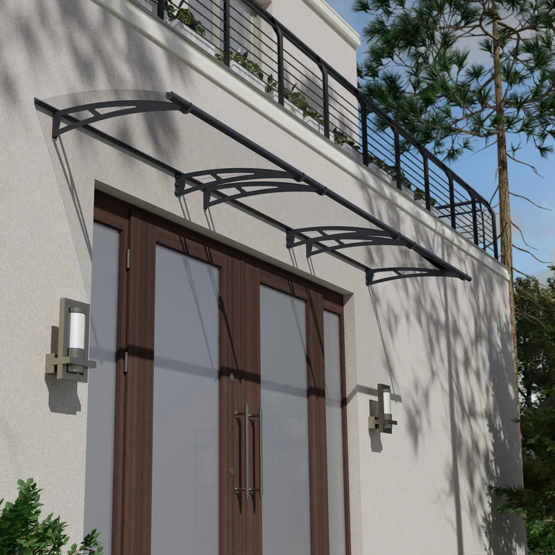 Auvent de porte Aquila 453,5 x 91,5 cm – acrylique 4 mm, aluminium, anti UV, gris anthracite