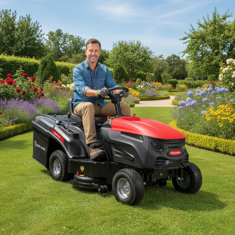 Tracteur tondeuse 352 cc – 84 cm, bac 220 L, 5 vitesses, démarrage électrique, LED