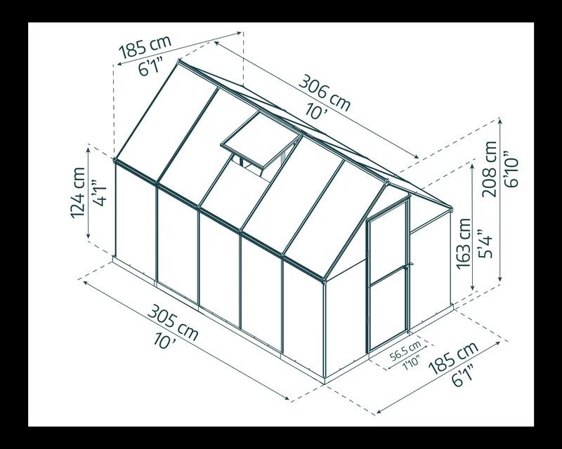 Serre de jardin Mythos verte 5,7 m² – polycarbonate double paroi 4 mm, aluminium, base acier, ventilation, montage facile