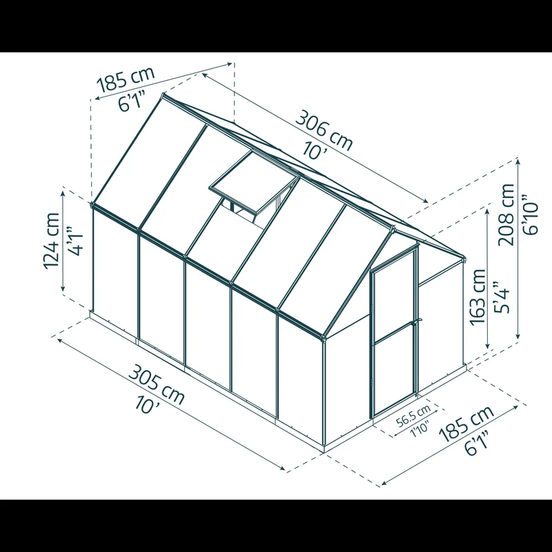 Serre de jardin Mythos argent 5,7 m² – polycarbonate double paroi, aluminium, base acier, ventilation, montage facile