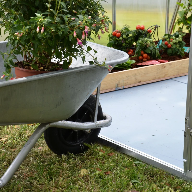 Serre de jardin Mythos 3,4 m² – argent – polycarbonate double paroi, aluminium, base acier, ventilation, montage facile