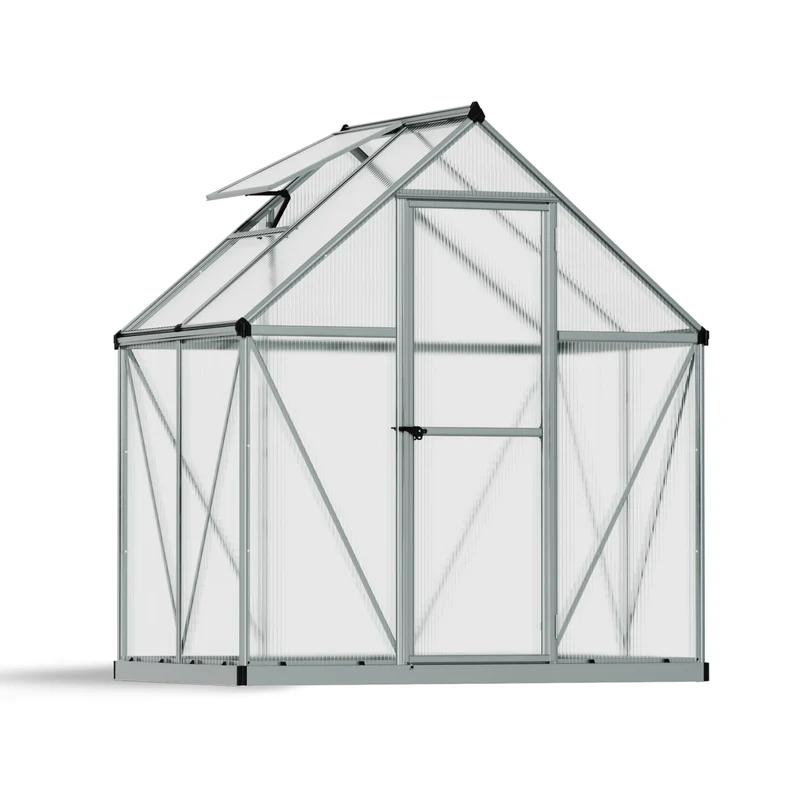 Serre de jardin Mythos 2,3 m² – argent – polycarbonate double paroi, aluminium, base acier, montage facile