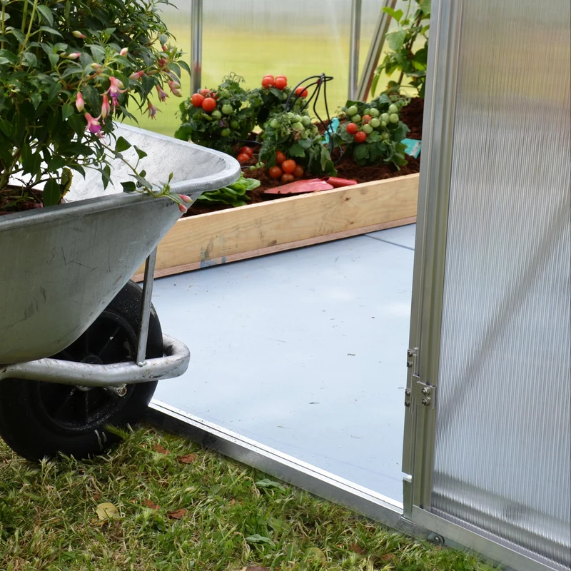 Serre de jardin Mythos 2,3 m² – argent – polycarbonate double paroi, aluminium, base acier, montage facile