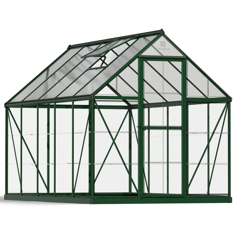 Serre de jardin Hybrid 5,6 m² – vert – polycarbonate double paroi, aluminium, base acier, ventilation, montage facile