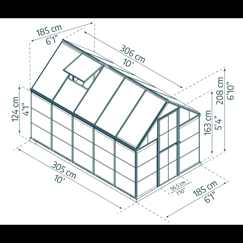 Serre de jardin Hybrid 5,6 m² – vert – polycarbonate double paroi, aluminium, base acier, ventilation, montage facile