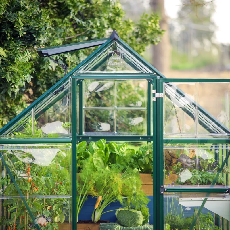 Serre de jardin Hybrid 5,6 m² – vert – polycarbonate double paroi, aluminium, base acier, ventilation, montage facile