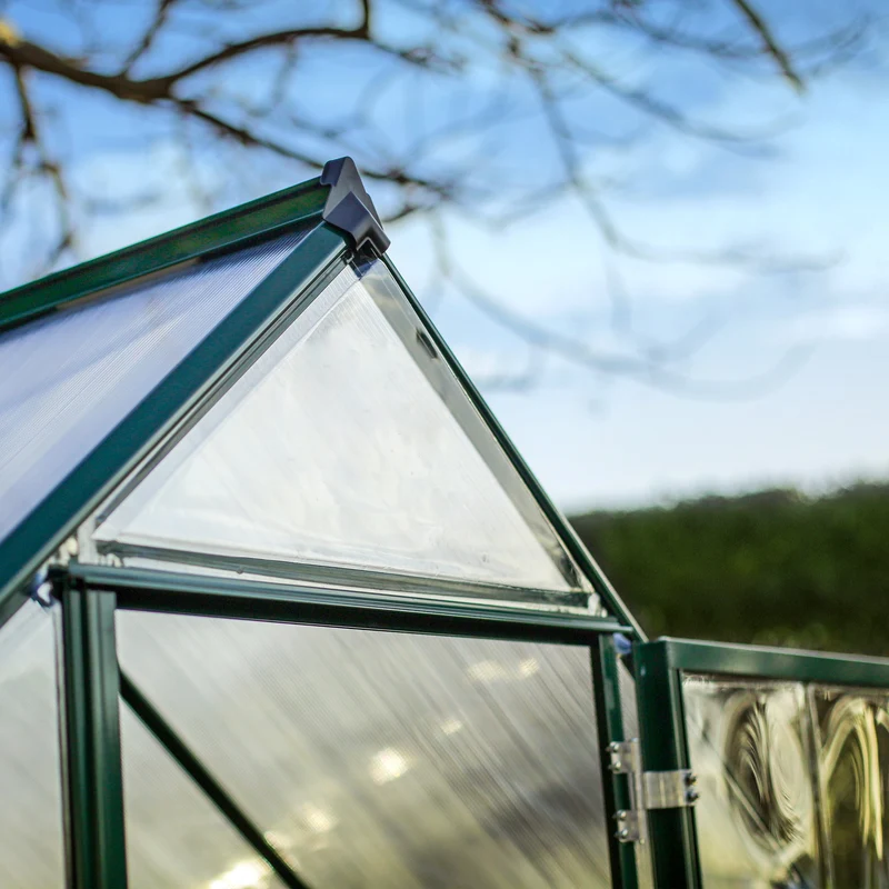Serre de jardin Hybrid 5,6 m² – vert – polycarbonate double paroi, aluminium, base acier, ventilation, montage facile