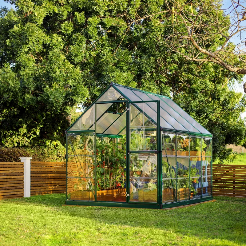 Serre de jardin Hybrid 4,6 m² – vert - polycarbonate double paroi, aluminium, base acier, ventilation, montage facile