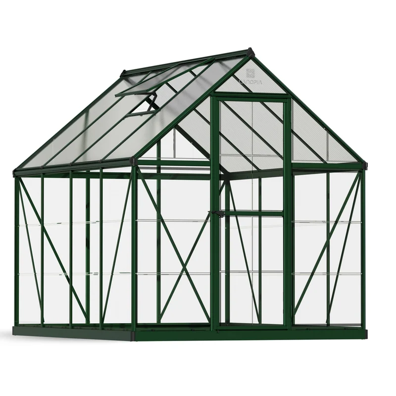 Serre de jardin Hybrid 4,6 m² – vert - polycarbonate double paroi, aluminium, base acier, ventilation, montage facile