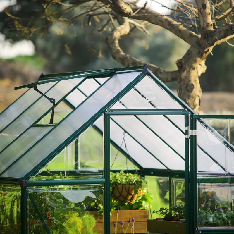 Serre de jardin Hybrid 4,6 m² – vert - polycarbonate double paroi, aluminium, base acier, ventilation, montage facile