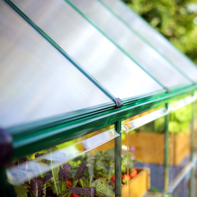 Serre de jardin Hybrid 4,6 m² – vert - polycarbonate double paroi, aluminium, base acier, ventilation, montage facile