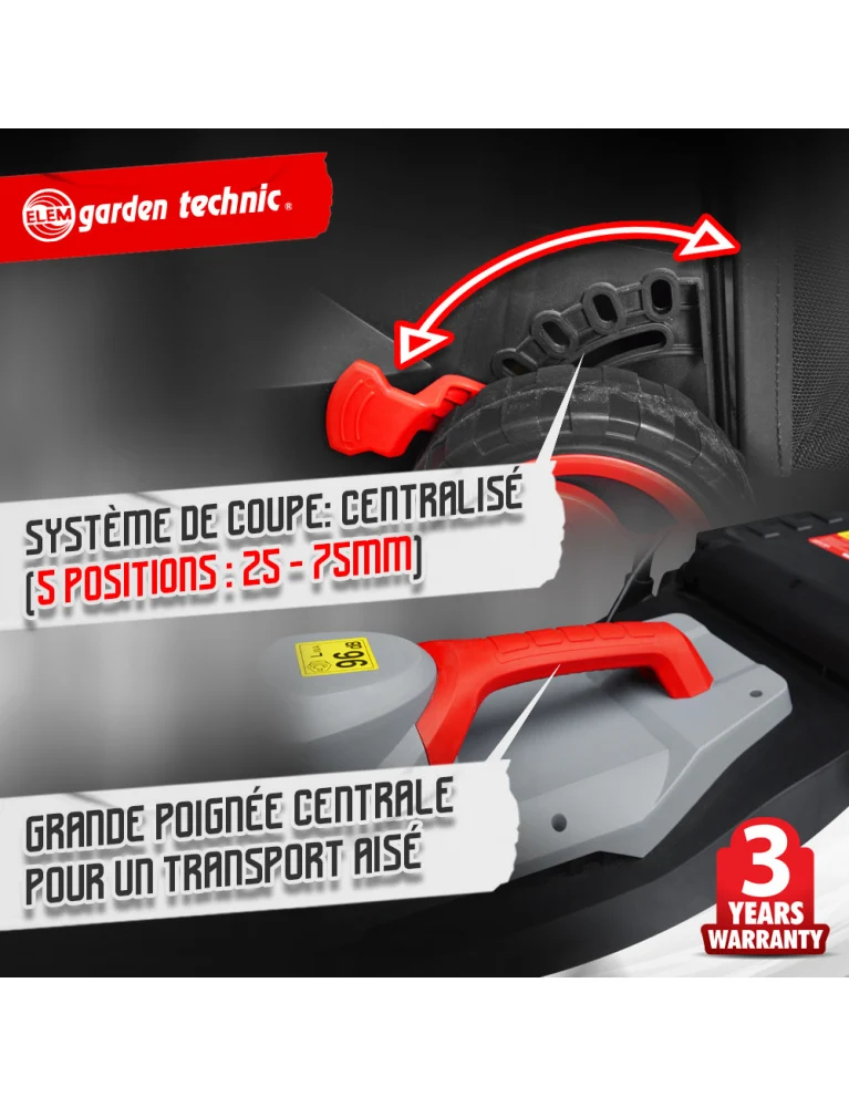 Tondeuse électrique 1800W - 40 cm - 5 positions- bac de 40 L