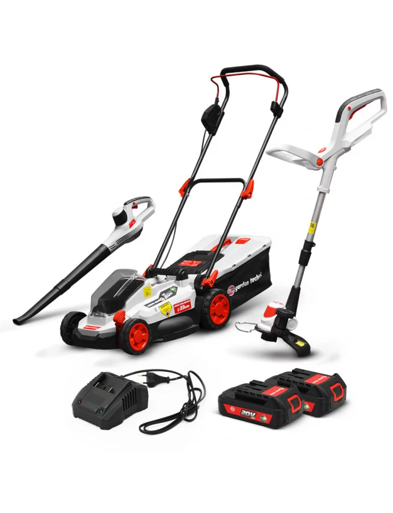 Kit 3 en 1 tondeuse / coupe-bordures / souffleur - livré avec 2 batteries + chargeur rapide