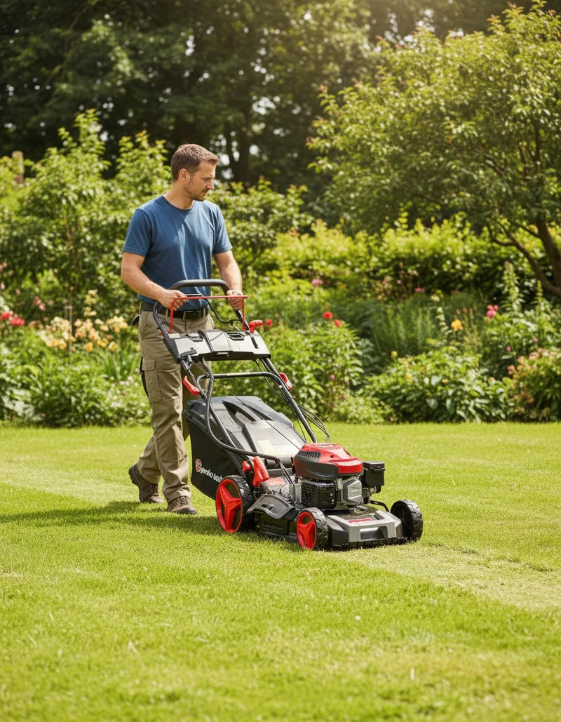 Tondeuse thermique autotractée 144.3cc - 46 cm - avec démarrage électrique - éjection latérale et mulching