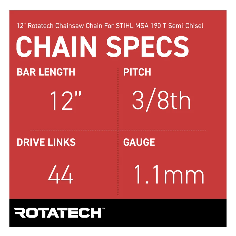 12" Rotatech Chainsaw Chain For STIHL MSA 190 T Semi-Chisel