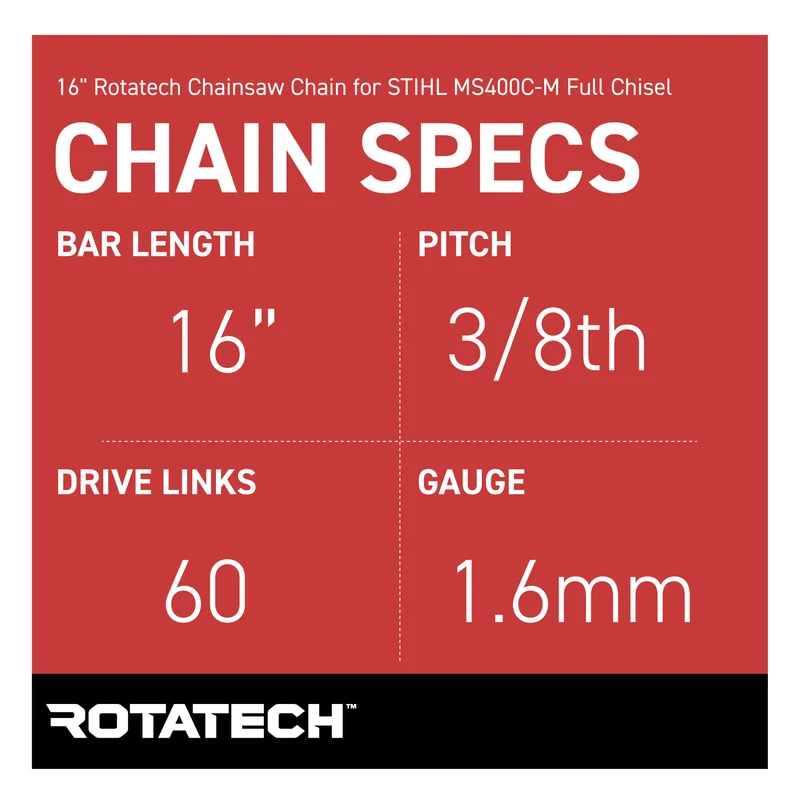 16" Rotatech Chainsaw Chain for STIHL MS400C-M Full Chisel
