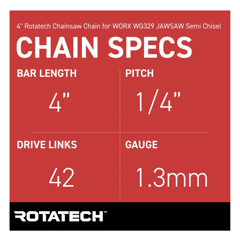 4" Rotatech Chainsaw Chain for WORX WG329 JAWSAW Semi Chisel
